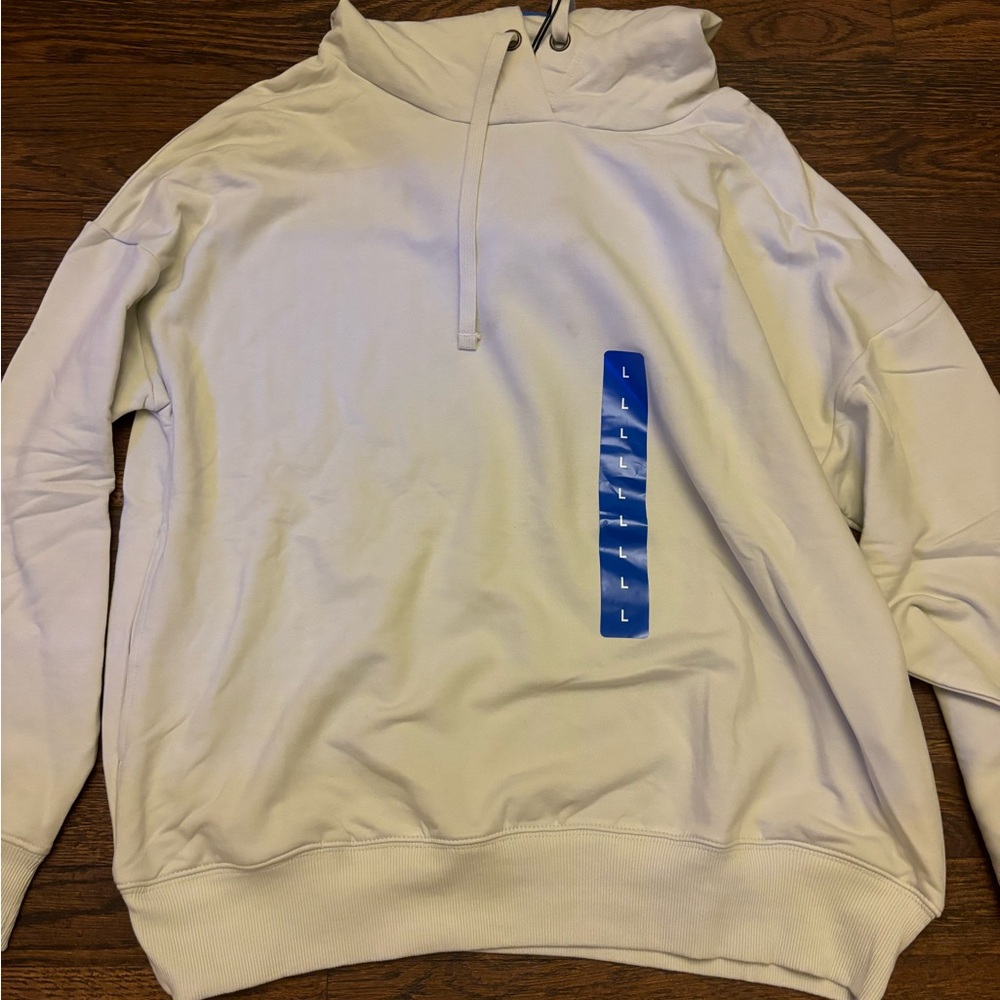 Cream and Blue Quarter-Zip Jacket with Mock Neck